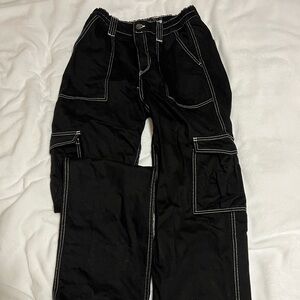 Fashion Nova Black Cargo Pants with White Stitching